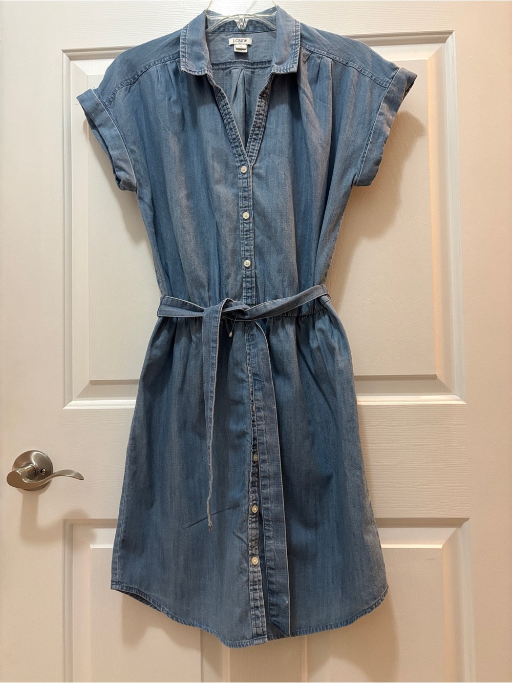 J. Crew Indigo Chambray Shirt Dress with Tie Waist - Blue XS